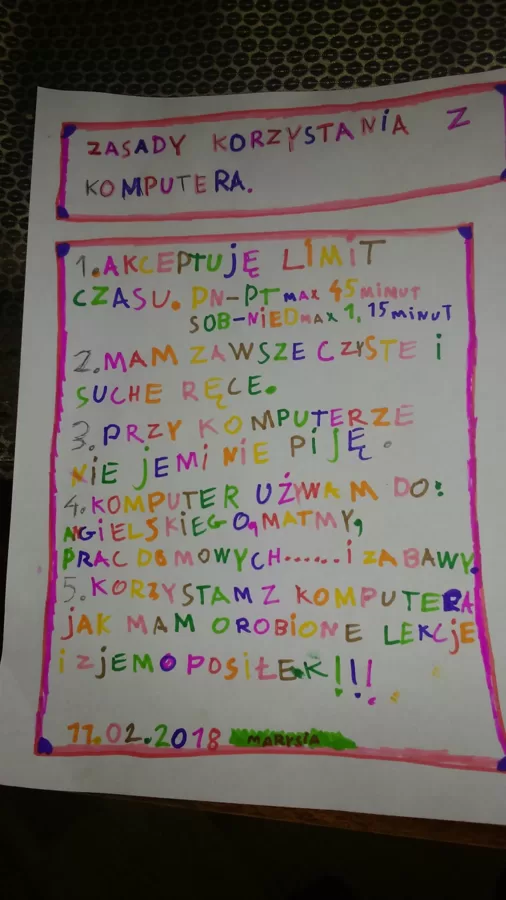 Propozycja porozumienia z naszym dzieckiem odnośnie korzystania z pierwszego komputera 